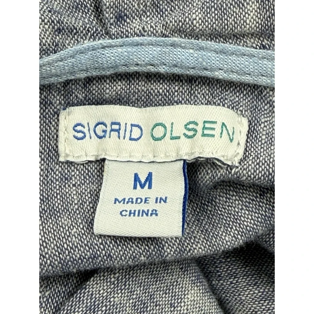 Sigrid Olsen Womens M Jacket Linen Blend Blue Hooded Swing‎ Lagenlook Nautical